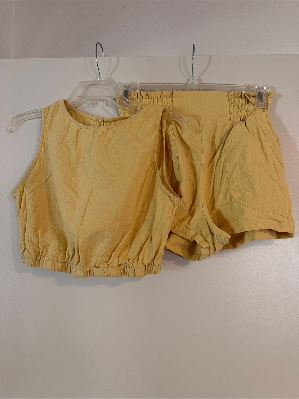 Two-Piece Yellow Cropped Tank & Elastic Waist Shorts Set